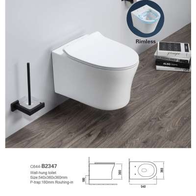 Europe Italy design Hot selling ceramic white rimless wall hung wc toilet bowl