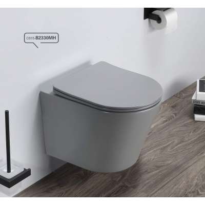 PATE matt cement grey wall mounted wc toilet CE rimless wall hung toilet india