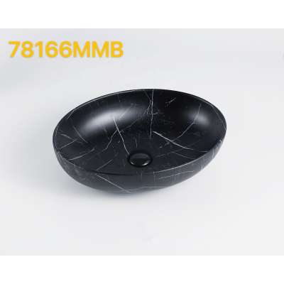 PATE sanitary ware bathroom furniture   thin bathroom sink with oval matte black marble wash basin countertops