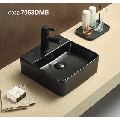 PATE Australia Matte black glaze ceramic basin above counter square bathroom vanity top sinks