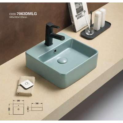 PATE Australia Matte blue green glaze ceramic basin above counter square bathroom vanity top sinks