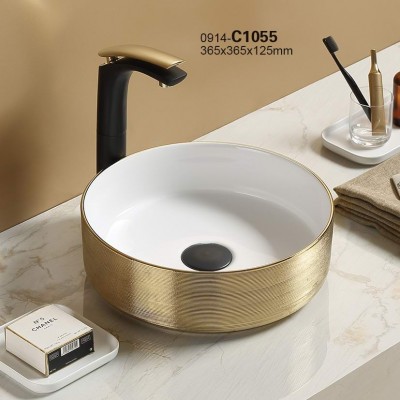 PATE C1055 golden ceramic basin manufacturer round art basin above counter basin  gold bathroom sink