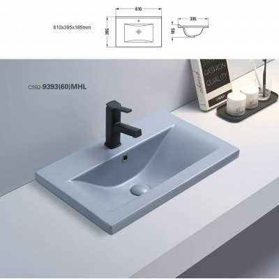 PATE Sanitary ware manufacturer matt blue grey ceramic wash basin  Poland middle edge bathroom cabinet basin