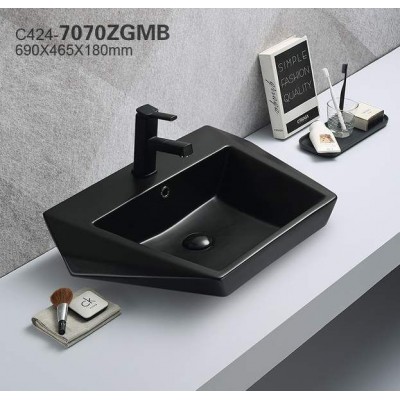 PATE 7070ZGMB ceramic art wash basin sanitary ware for bathroom matte black diamond wash face basin