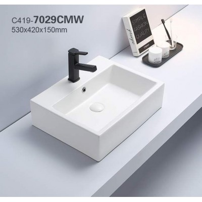 PATE 7029CMW matte white coloured bathroom rectangular sinks single hole faucet mount counter top china art basin