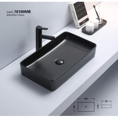 Chaozhou sanitary ware 78189MB matte black Lavabo supplier ceramic bathroom vanity sinks abovecounter Slim edge washing basin