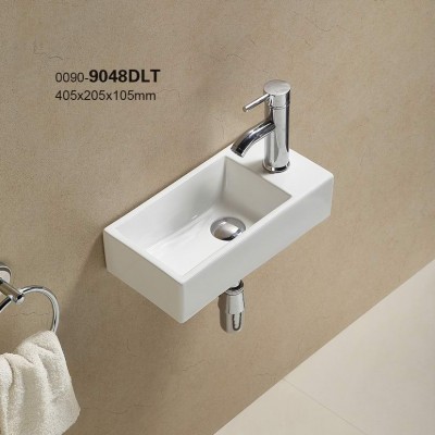 PATE 9048D small wall mounted ceramic basin foshan sanitary ware mini hotelbathroom home washroom corner sink