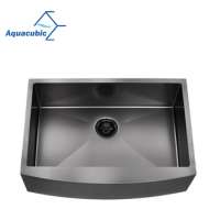 Aquacubic 16 gauge Gunmetal Black Single Bowl PVD Nano Stainless Steel Handmade Farmhouse Apron black Kitchen Sink